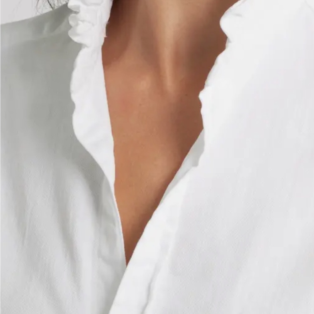 Frank and Eileen distressed White Ruffled Collar Button-Up Shirt - Picture 3 of 7